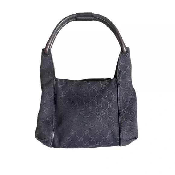 Gucci GG Vintage Canvas Zippered Hobo Bag Black Brown - Picture 1 of 10